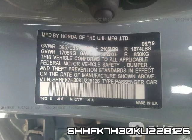 SHHFK7H30KU228126 фото 10