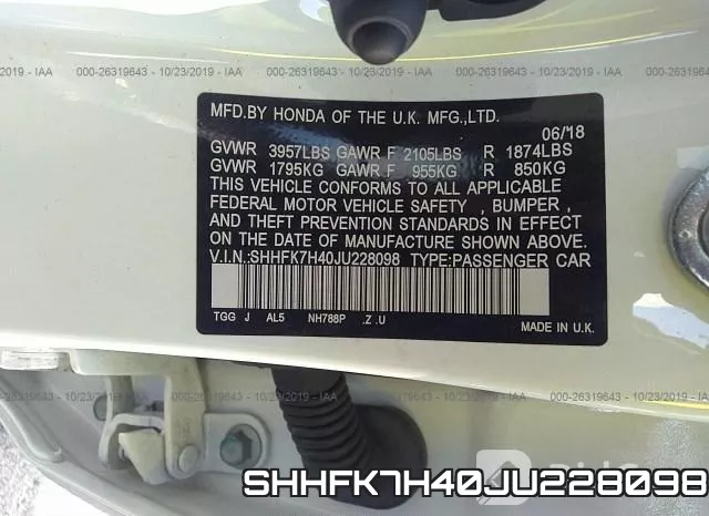 SHHFK7H40JU228098 фото 10