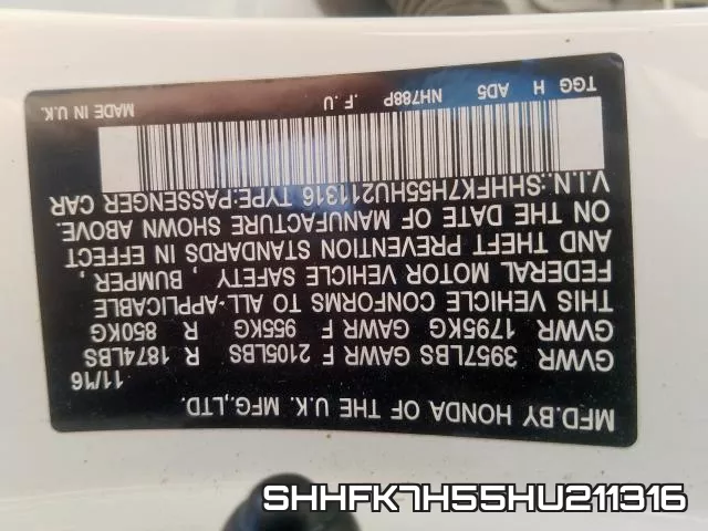 SHHFK7H55HU211316 фото 2