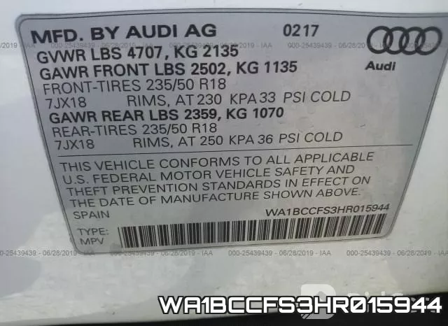 WA1BCCFS3HR015944 фото 9