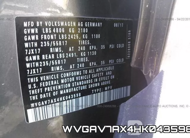 WVGAV7AX4HK043598 фото 10