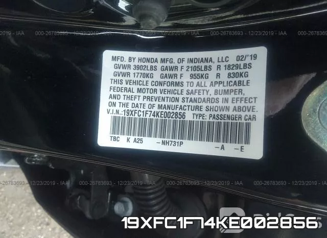 19XFC1F74KE002856 фото 9