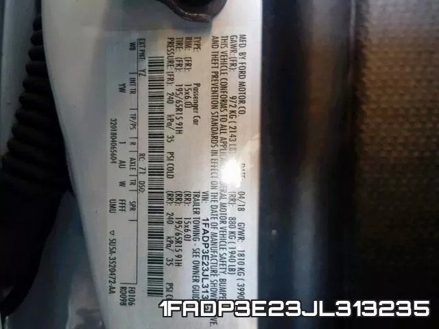 1FADP3E23JL313235 фото 2