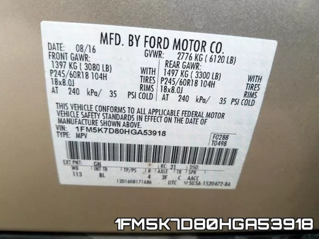1FM5K7D80HGA53918 фото 2