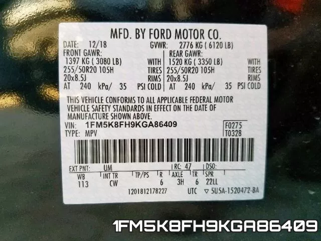 1FM5K8FH9KGA86409 фото 2