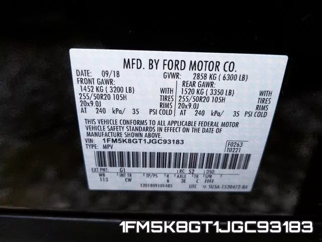1FM5K8GT1JGC93183 фото 2