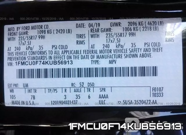 1FMCU0F74KUB56913 фото 10