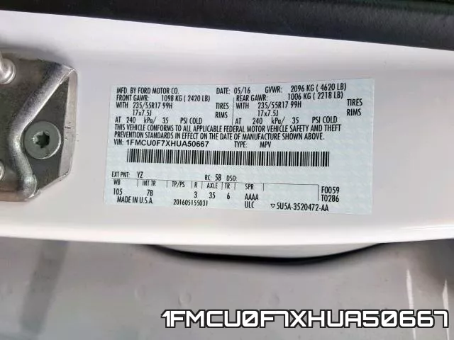 1FMCU0F7XHUA50667 фото 2