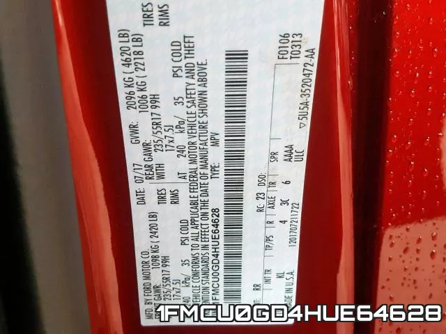 1FMCU0GD4HUE64628 фото 2