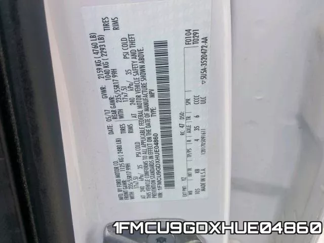 1FMCU9GDXHUE04860 фото 2