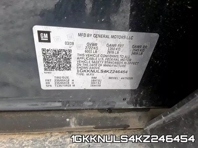 1GKKNULS4KZ246454 фото 2