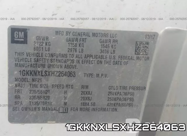 1GKKNXLSXHZ264063 фото 9