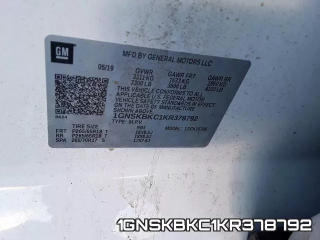 1GNSKBKC1KR378792 фото 2