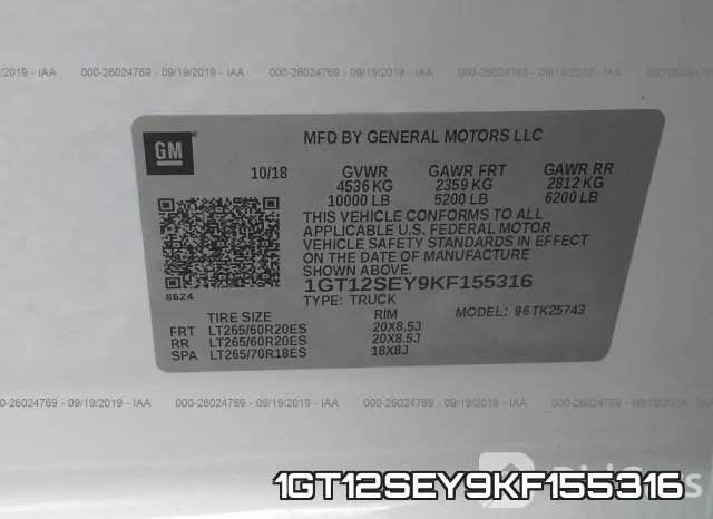 1GT12SEY9KF155316 фото 9