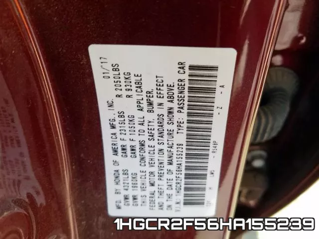 1HGCR2F56HA155239 фото 2