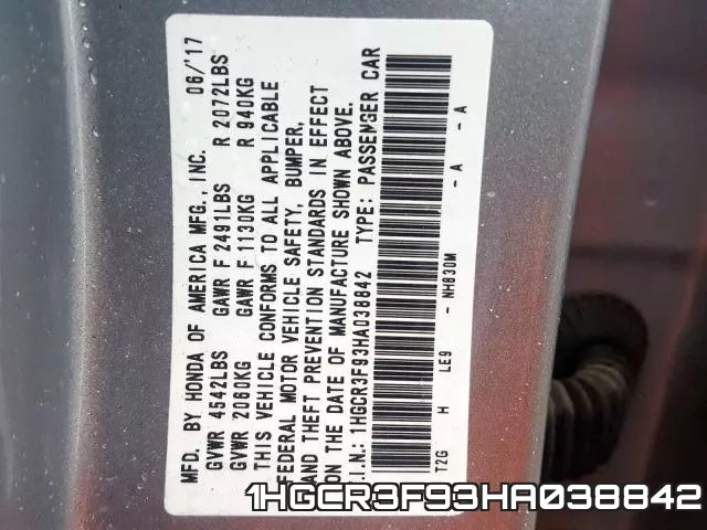 1HGCR3F93HA038842 фото 2