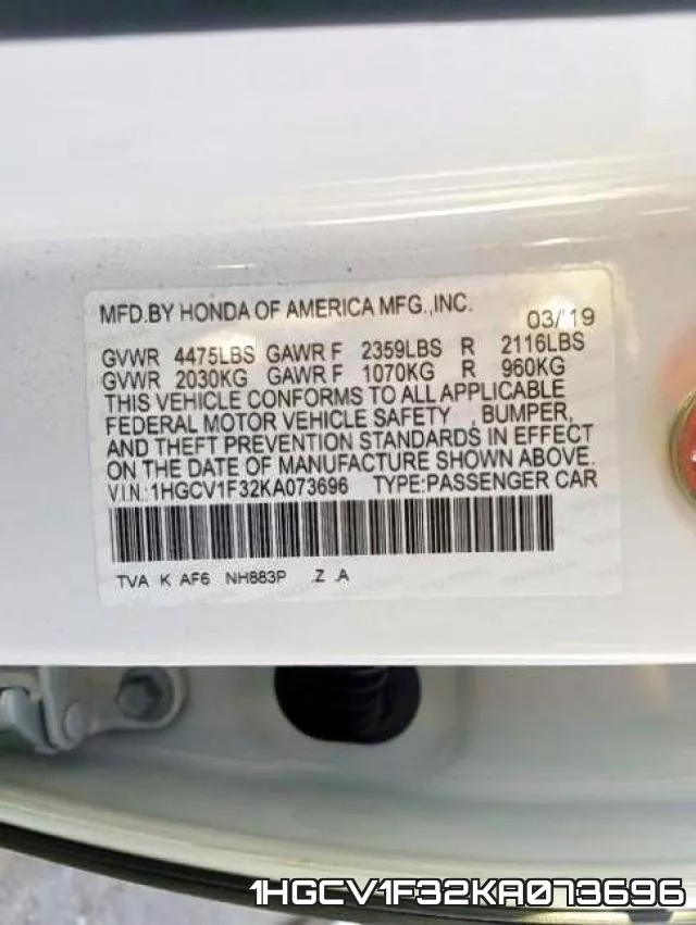 1HGCV1F32KA073696 фото 2