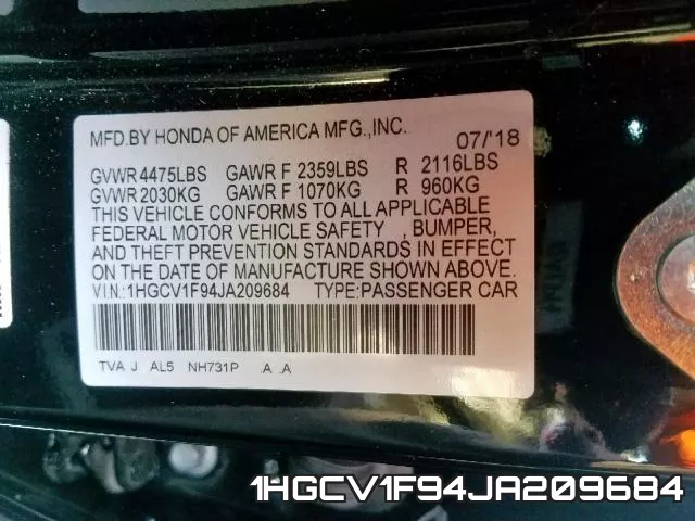 1HGCV1F94JA209684 фото 2