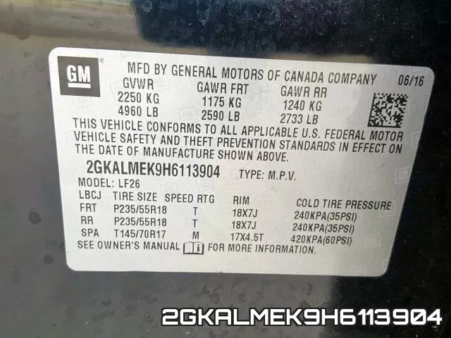 2GKALMEK9H6113904 фото 2