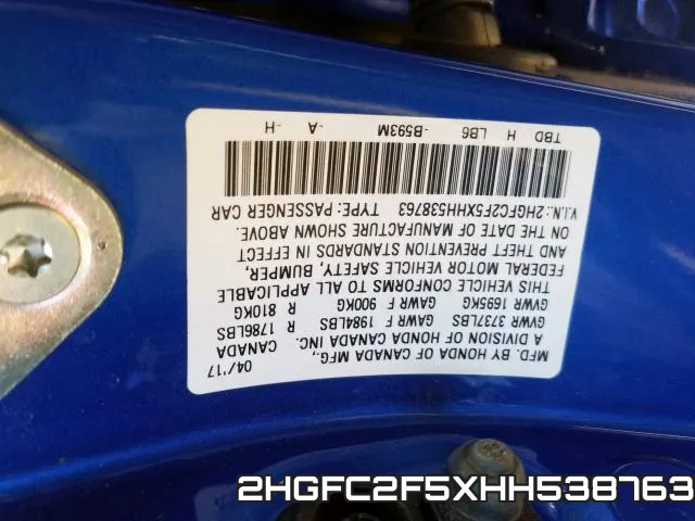 2HGFC2F5XHH538763 фото 2