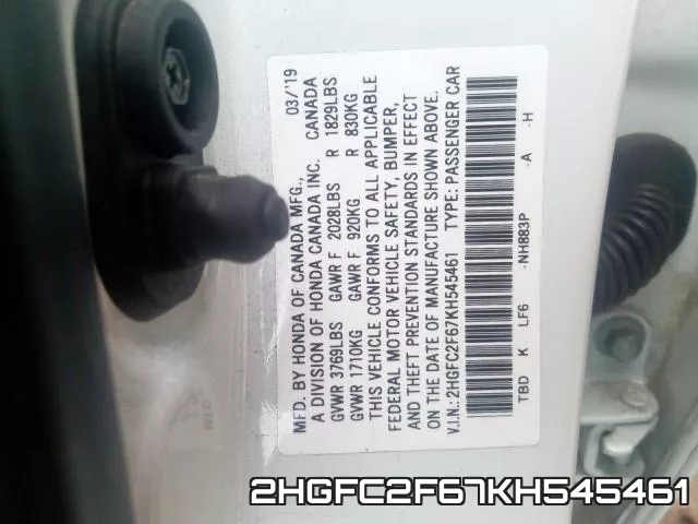2HGFC2F67KH545461 фото 2