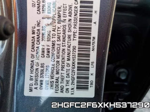 2HGFC2F6XKH537290 фото 2