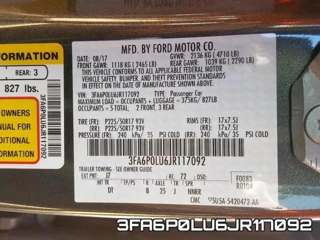 3FA6P0LU6JR117092 фото 2