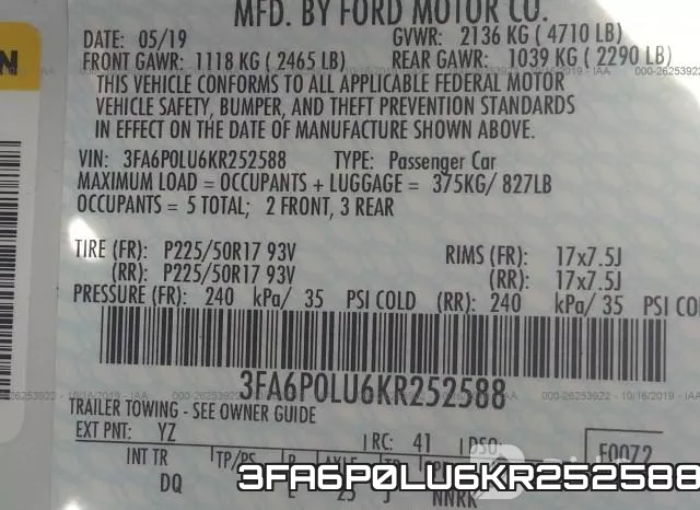 3FA6P0LU6KR252588 фото 9