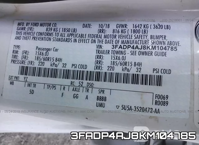 3FADP4AJ8KM104785 фото 9