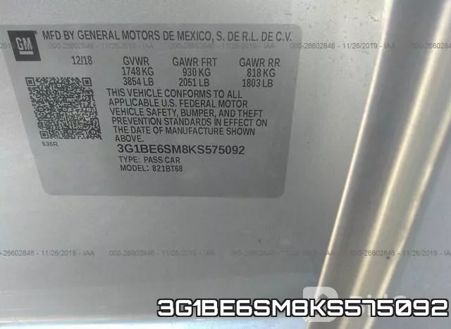 3G1BE6SM8KS575092 фото 10