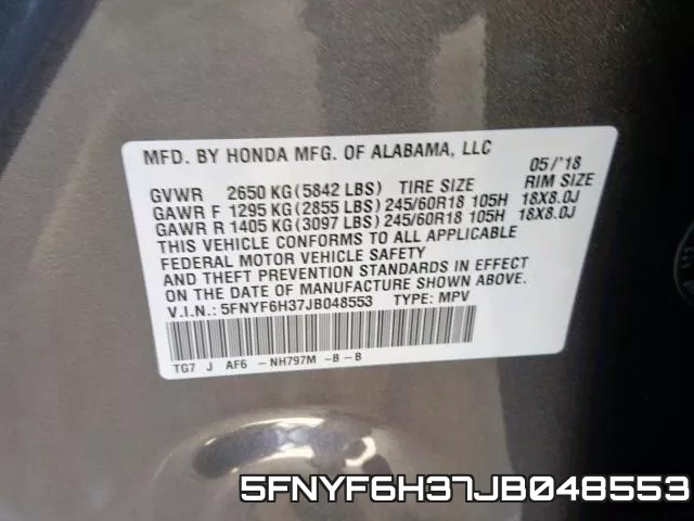 5FNYF6H37JB048553 фото 2