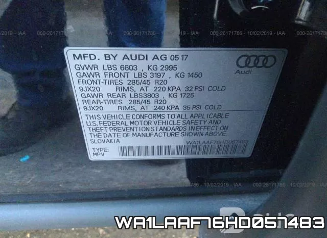 WA1LAAF76HD057483 фото 9