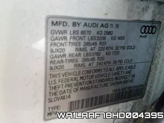 WA1LAAF78HD004395 фото 2