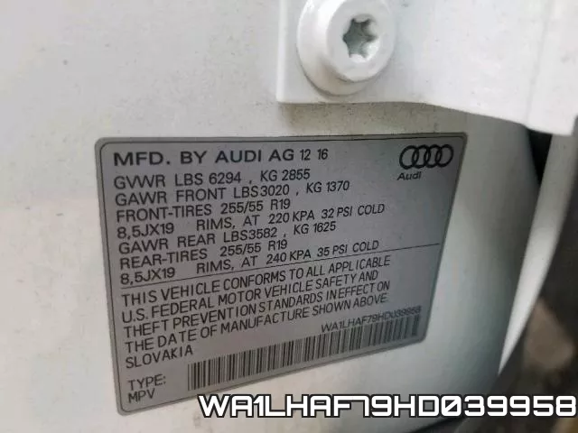 WA1LHAF79HD039958 фото 2