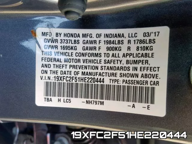 19XFC2F51HE220444 фото 2