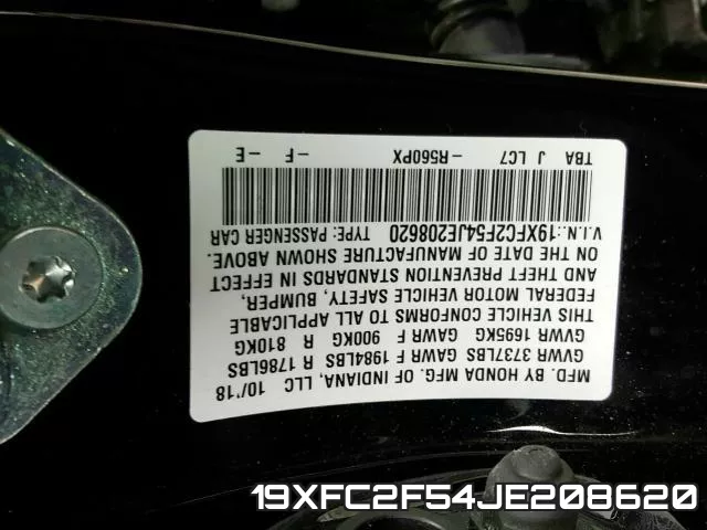 19XFC2F54JE208620 фото 2