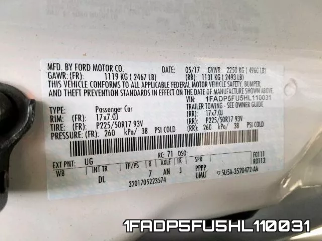 1FADP5FU5HL110031 фото 2