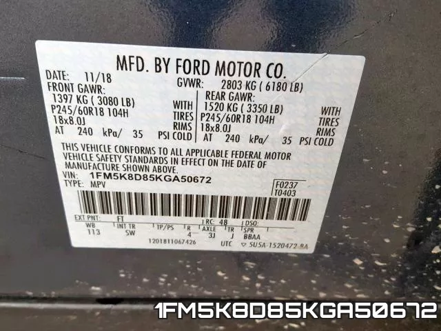 1FM5K8D85KGA50672 фото 2