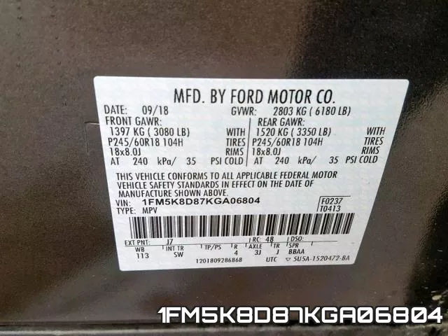 1FM5K8D87KGA06804 фото 2
