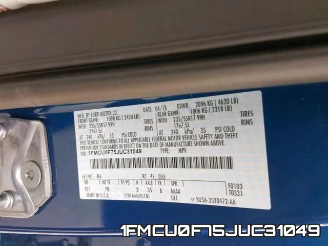1FMCU0F75JUC31049 фото 2