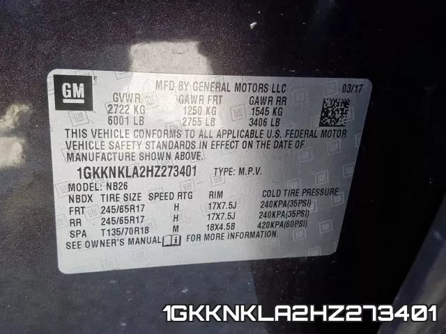 1GKKNKLA2HZ273401 фото 2