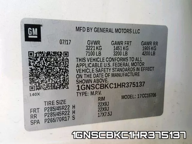 1GNSCBKC1HR375137 фото 2