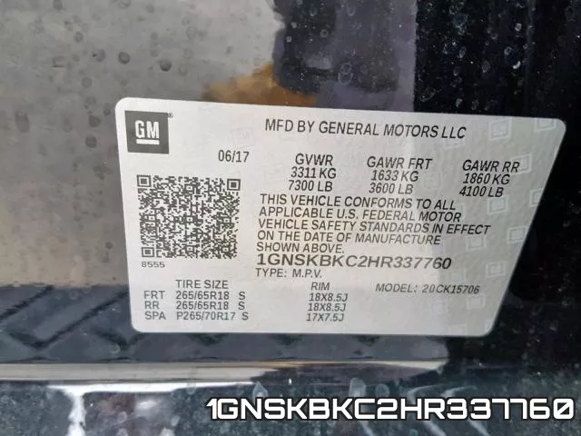 1GNSKBKC2HR337760 фото 2