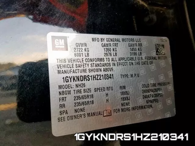 1GYKNDRS1HZ210341 фото 2
