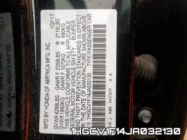 1HGCV1F14JA032130 фото 2