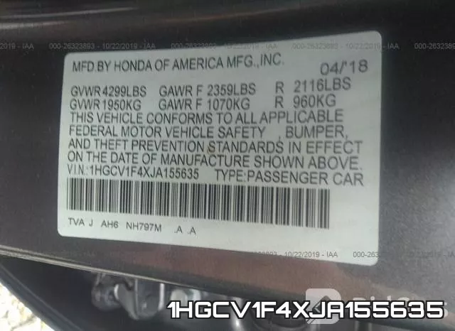 1HGCV1F4XJA155635 фото 10