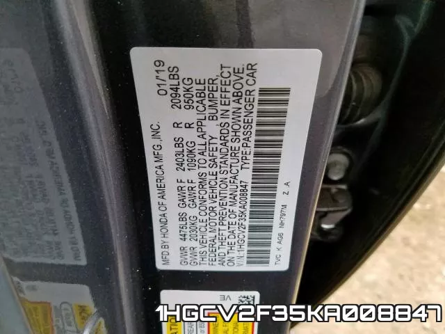 1HGCV2F35KA008847 фото 2