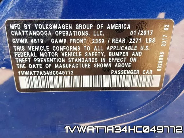 1VWAT7A34HC049772 фото 2