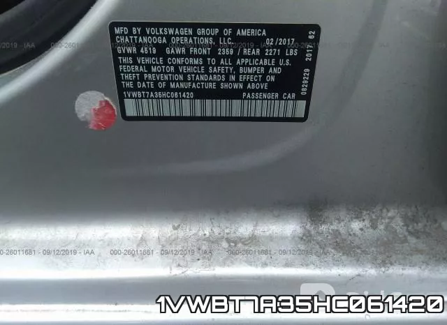 1VWBT7A35HC061420 фото 10