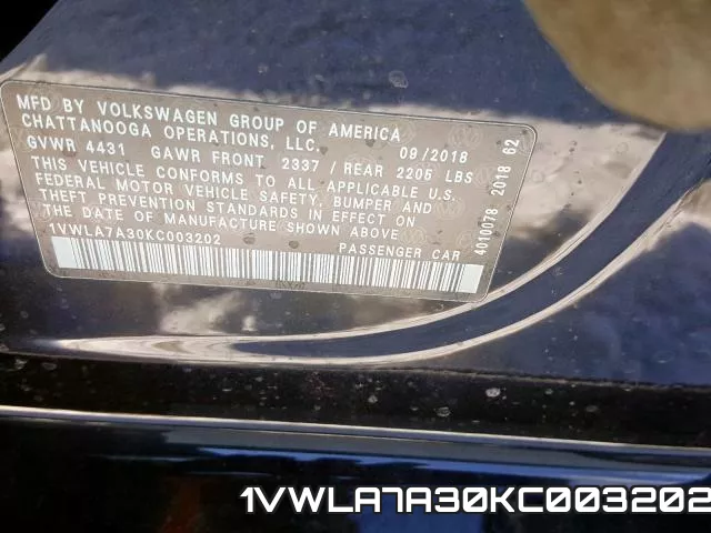 1VWLA7A30KC003202 фото 2